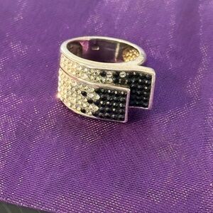 Sterling Silver and Black Crystal Statement Ring Size 7